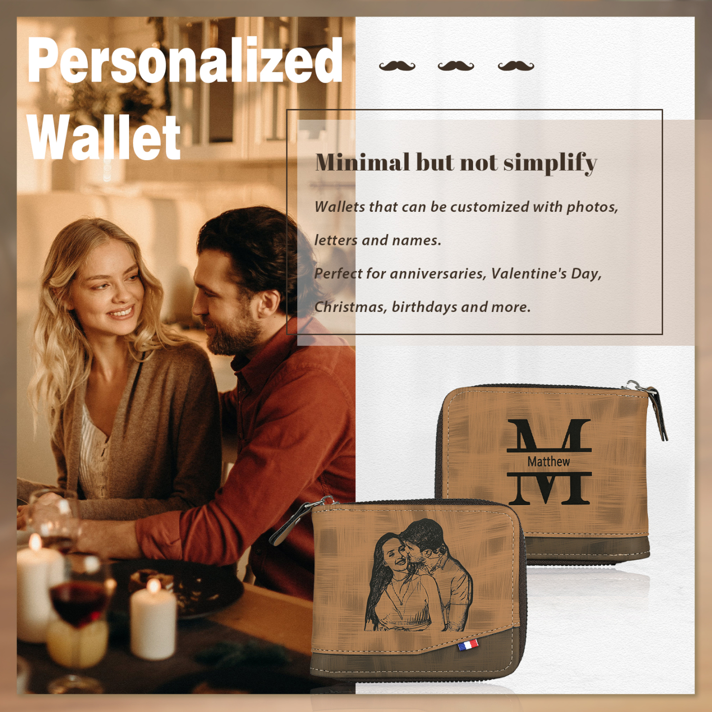 Personalised Men’s Wallet with Custom Photo & Name & Letter PU Leather Couple Gift for Him | Jessemade
