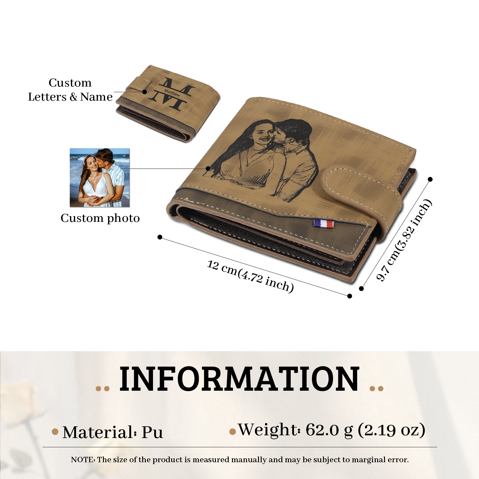 Personalised Men's Leather Wallet with Custom Photo & Name & Letter - Christmas Gift for Him | Jessemade