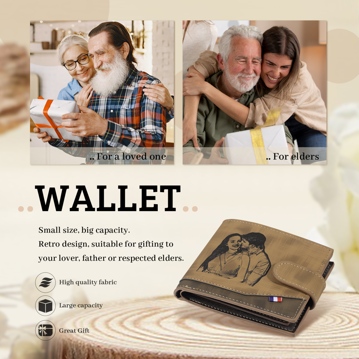 Personalised Men's Leather Wallet with Custom Photo & Name & Letter - Christmas Gift for Him | Jessemade