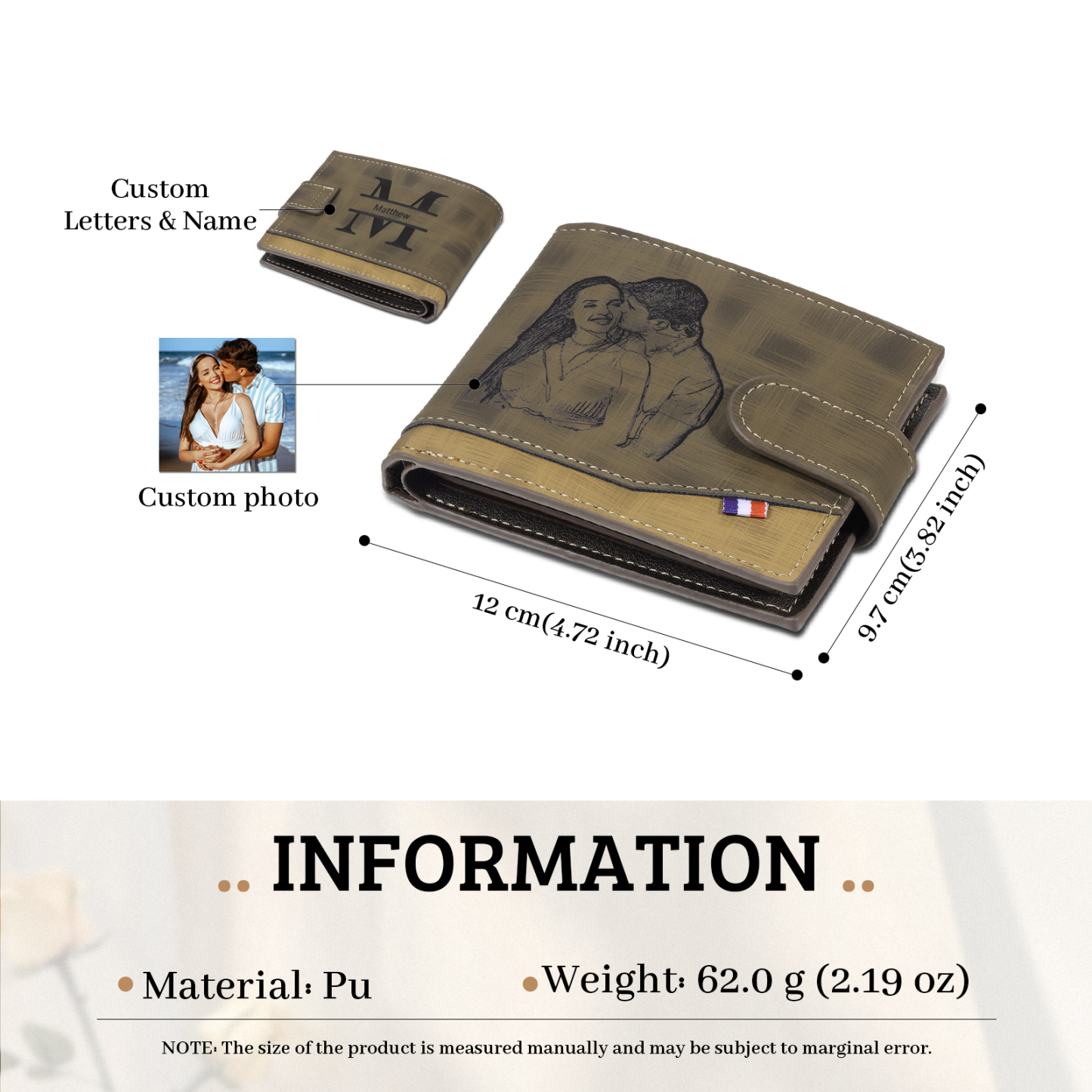 Personalised Men's Leather Wallet with Custom Photo & Name & Letter - Christmas Gift for Him | Jessemade