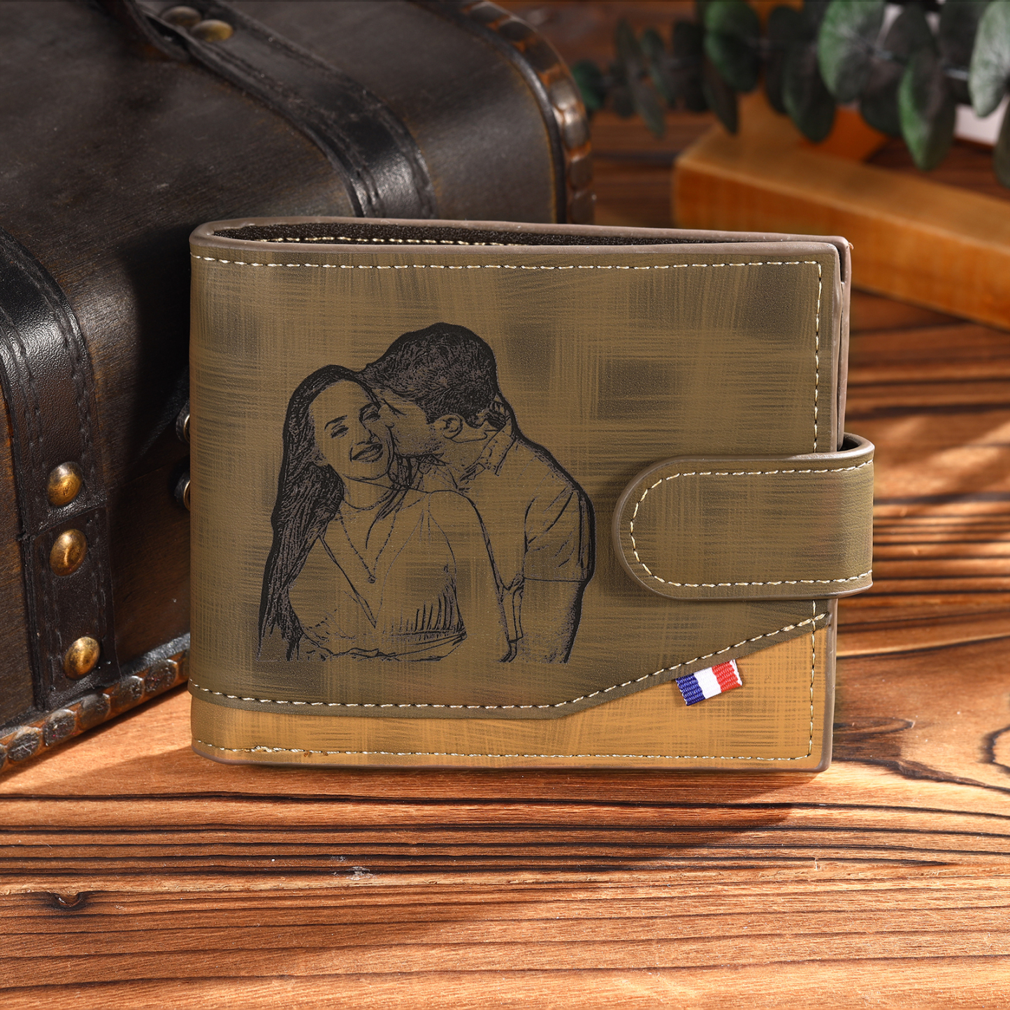 Personalised Men's Leather Wallet with Custom Photo & Name & Letter -