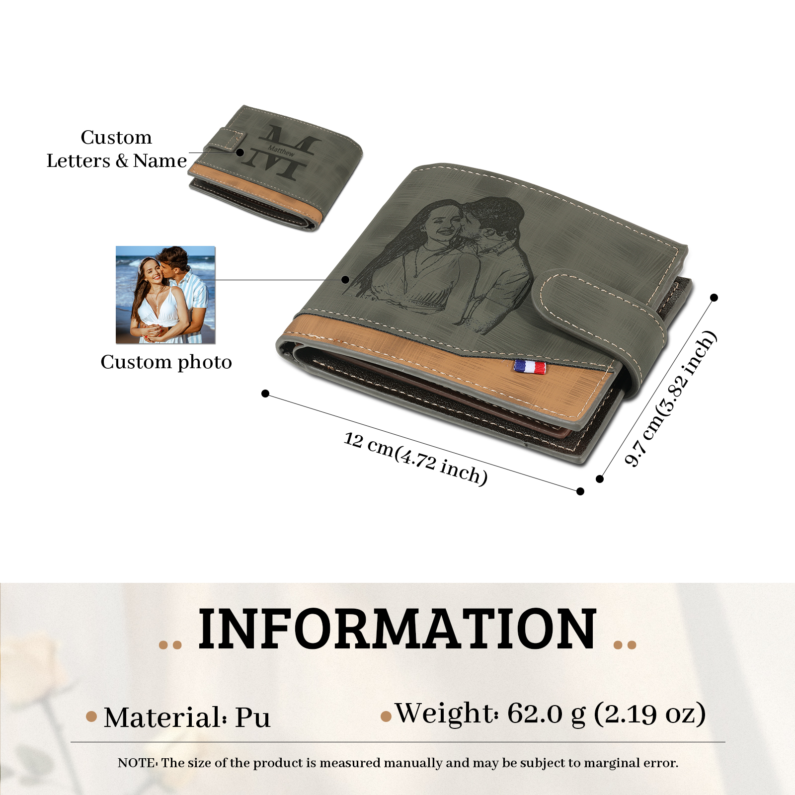 Personalised Men's Leather Wallet with Custom Photo & Name & Letter - Christmas Gift for Him | Jessemade