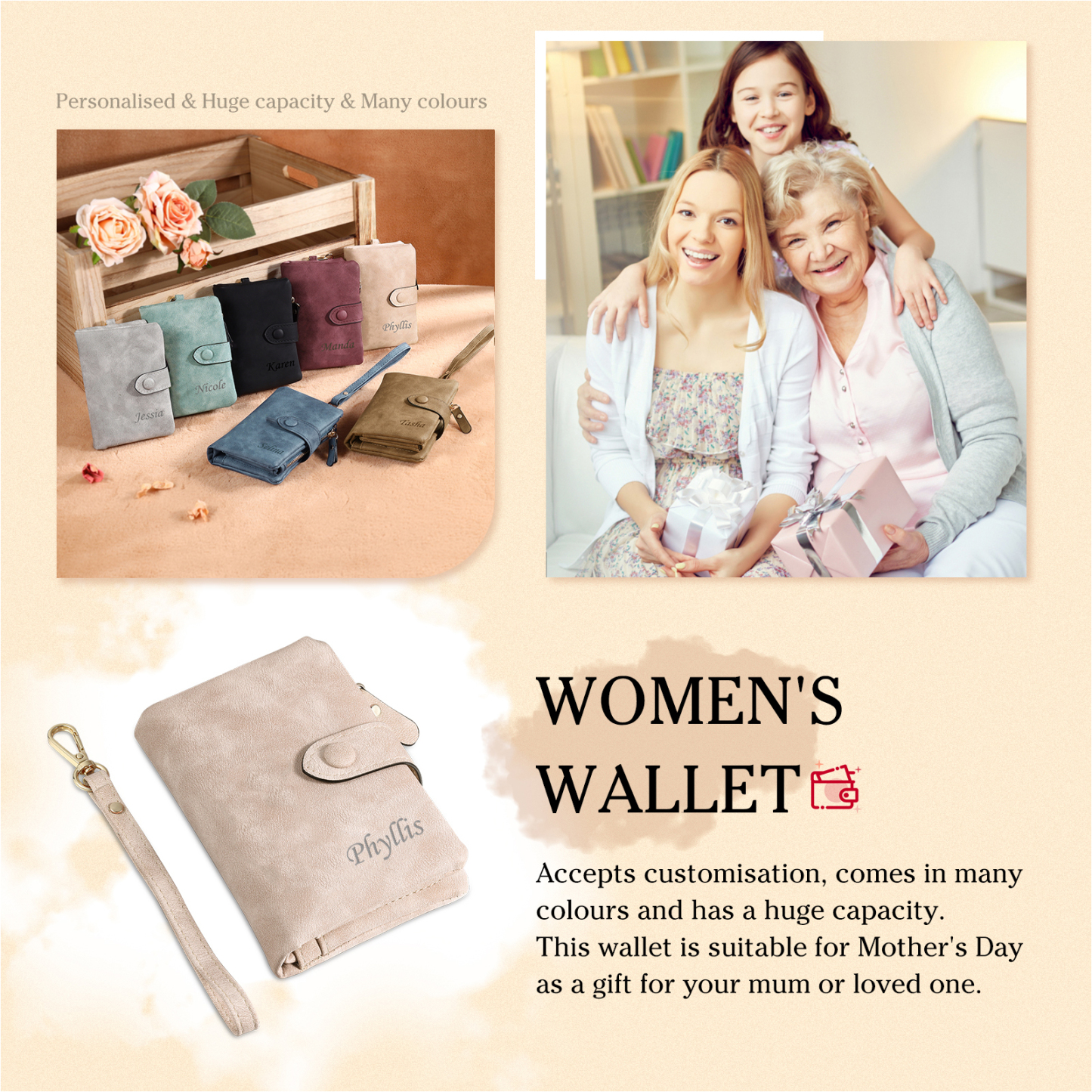Personalised Women's Wallet Custom Photo & Name & Text Women's Folding Wallet for Her | Jessmade