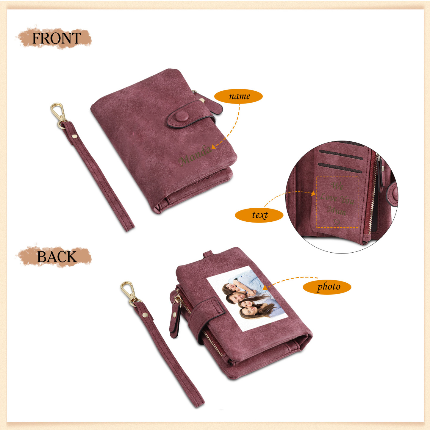 Personalised Women's Wallet Custom Photo & Name & Text Women's Folding Wallet for Her | Jessmade