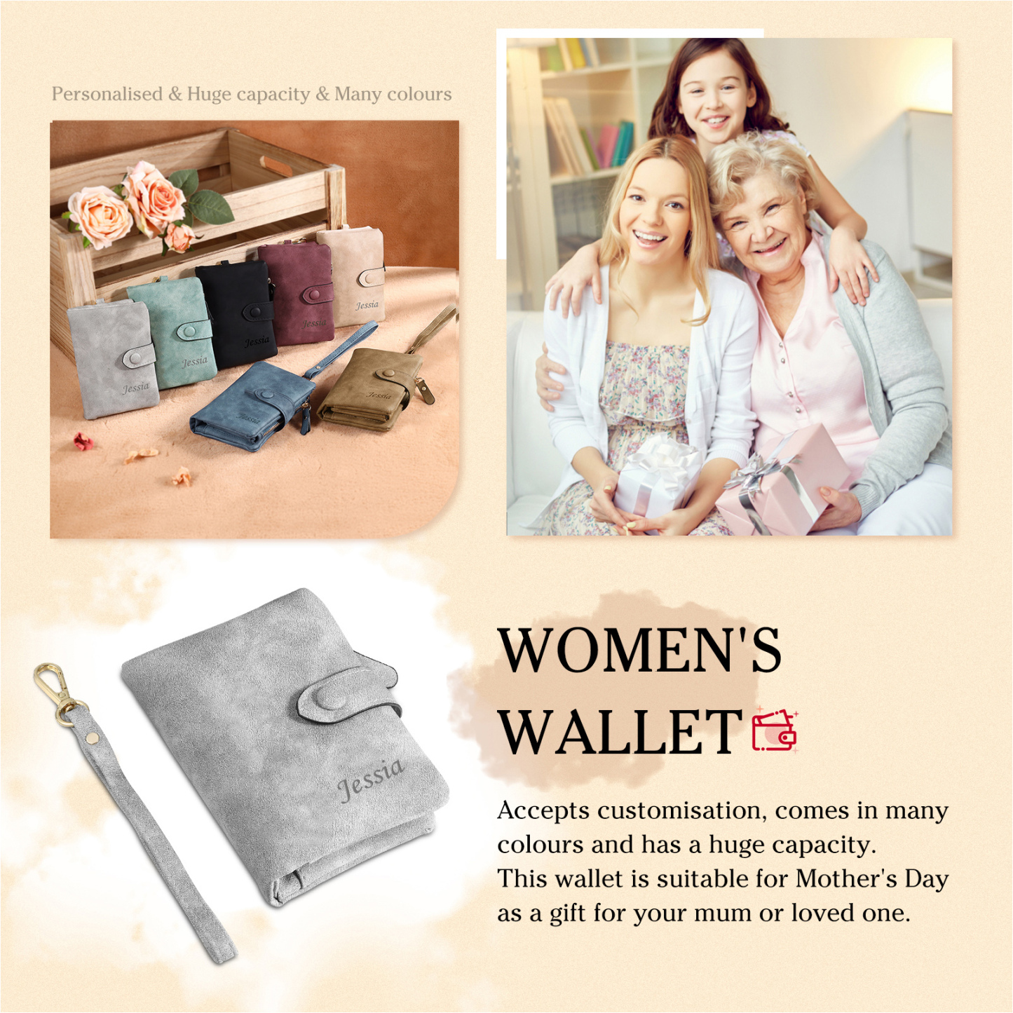 Personalised Women's Wallet Custom Photo & Name & Text Women's Folding Wallet for Her | Jessmade