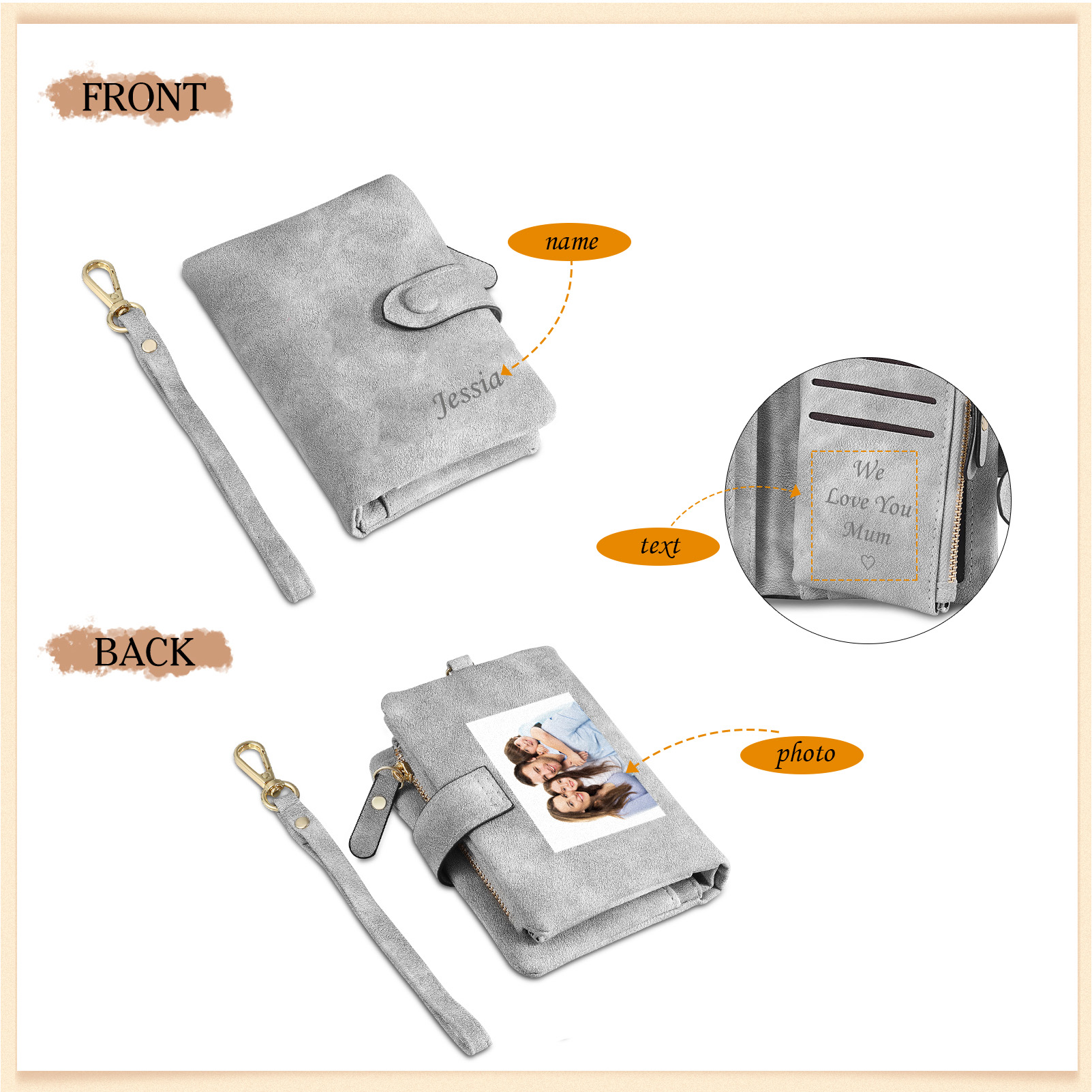 Personalised Women's Wallet Custom Photo & Name & Text Women's Folding Wallet for Her | Jessmade