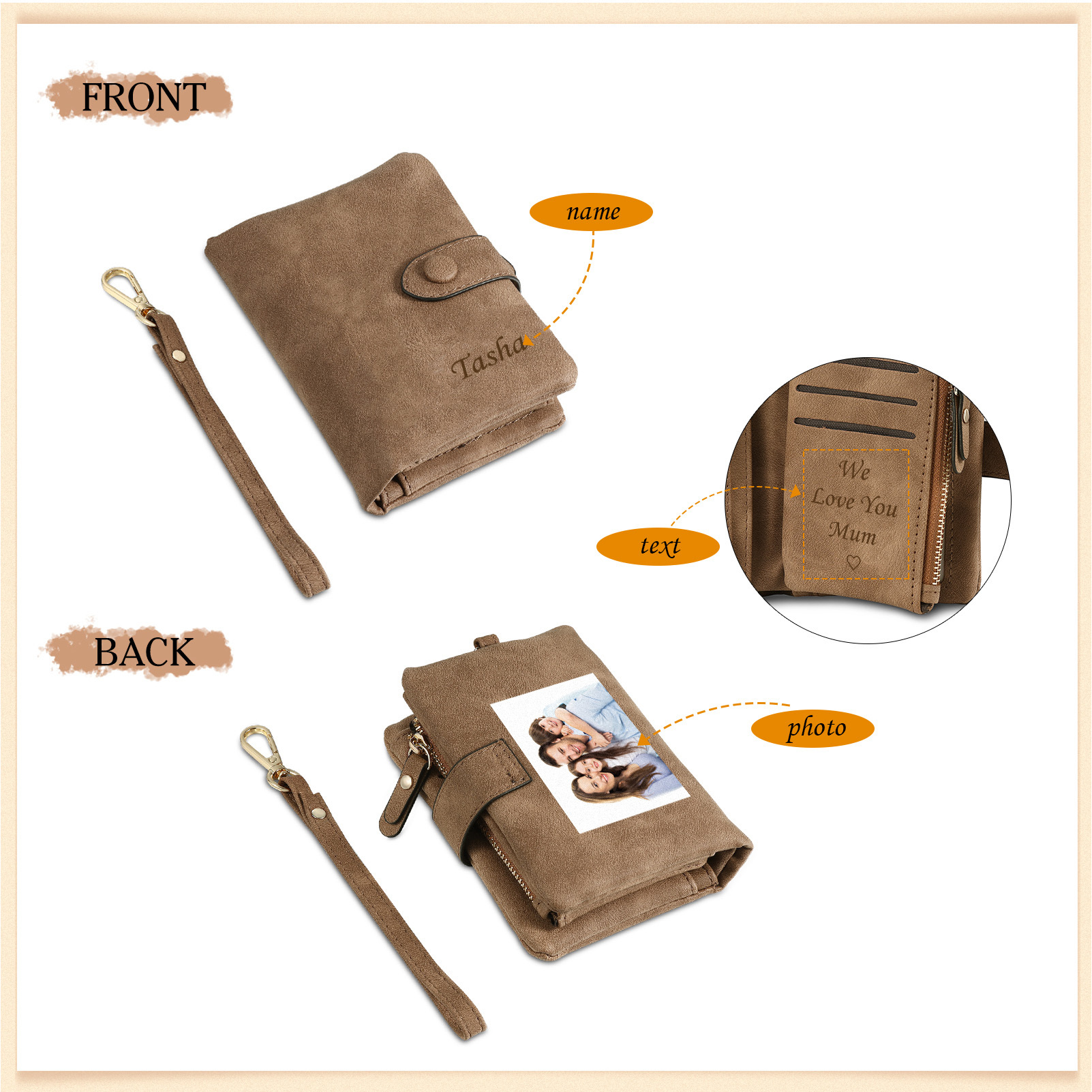 Personalised Women's Wallet Custom Photo & Name & Text Women's Folding Wallet for Her | Jessmade