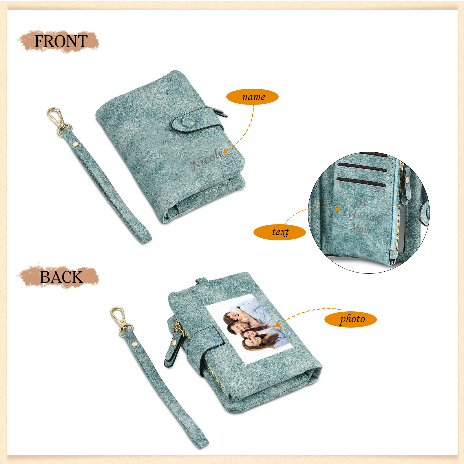 Personalised Women's Wallet Custom Photo & Name & Text Women's Folding Wallet for Her | Jessmade