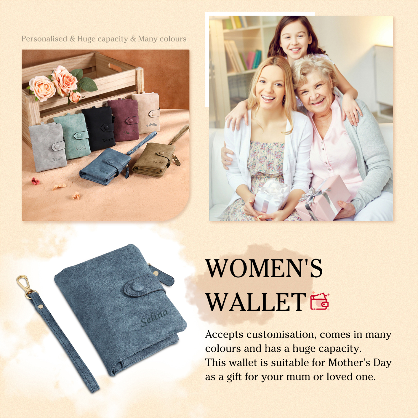 Personalised Women's Wallet Custom Photo & Name & Text Women's Folding Wallet for Her | Jessmade