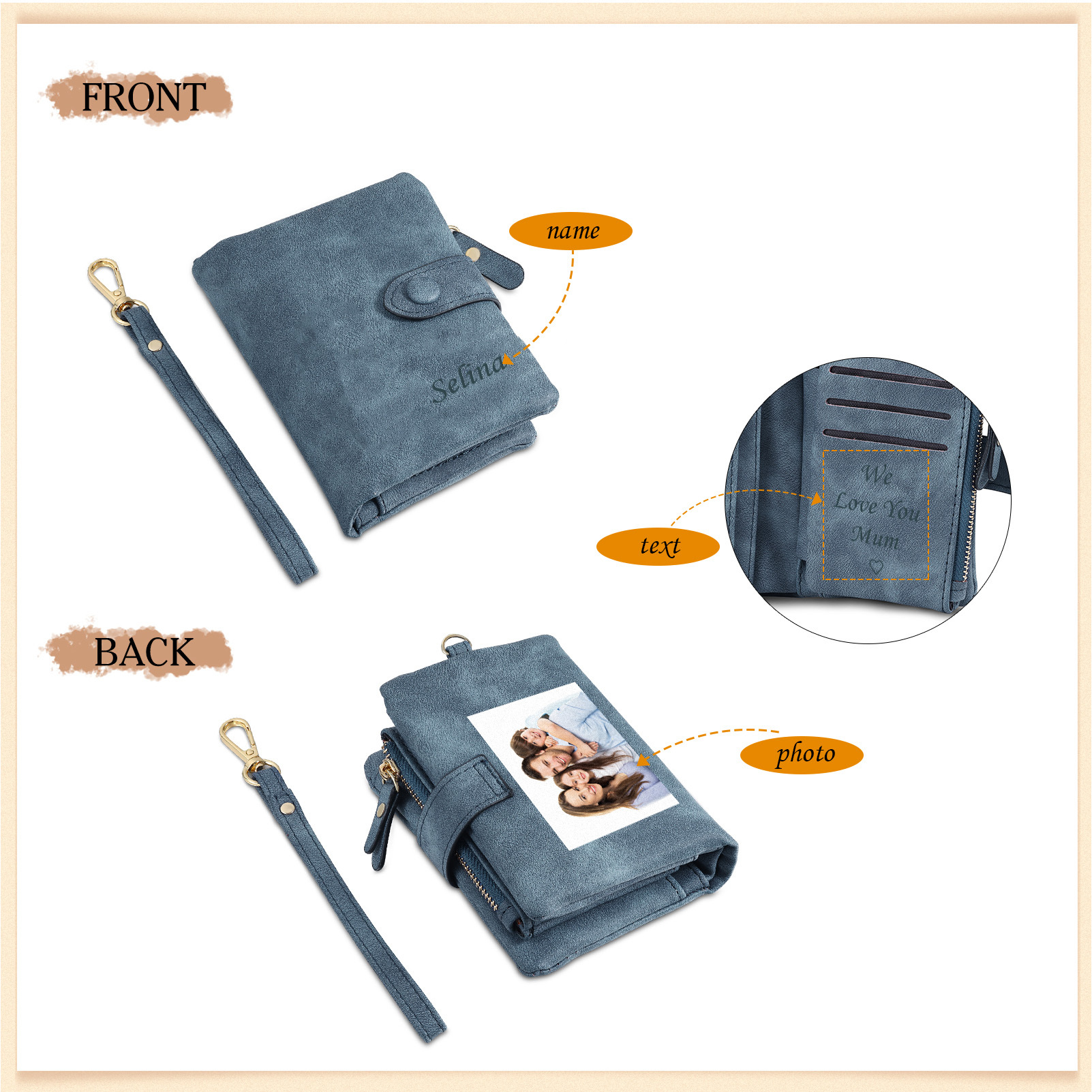 Personalised Women's Wallet Custom Photo & Name & Text Women's Folding Wallet for Her | Jessmade