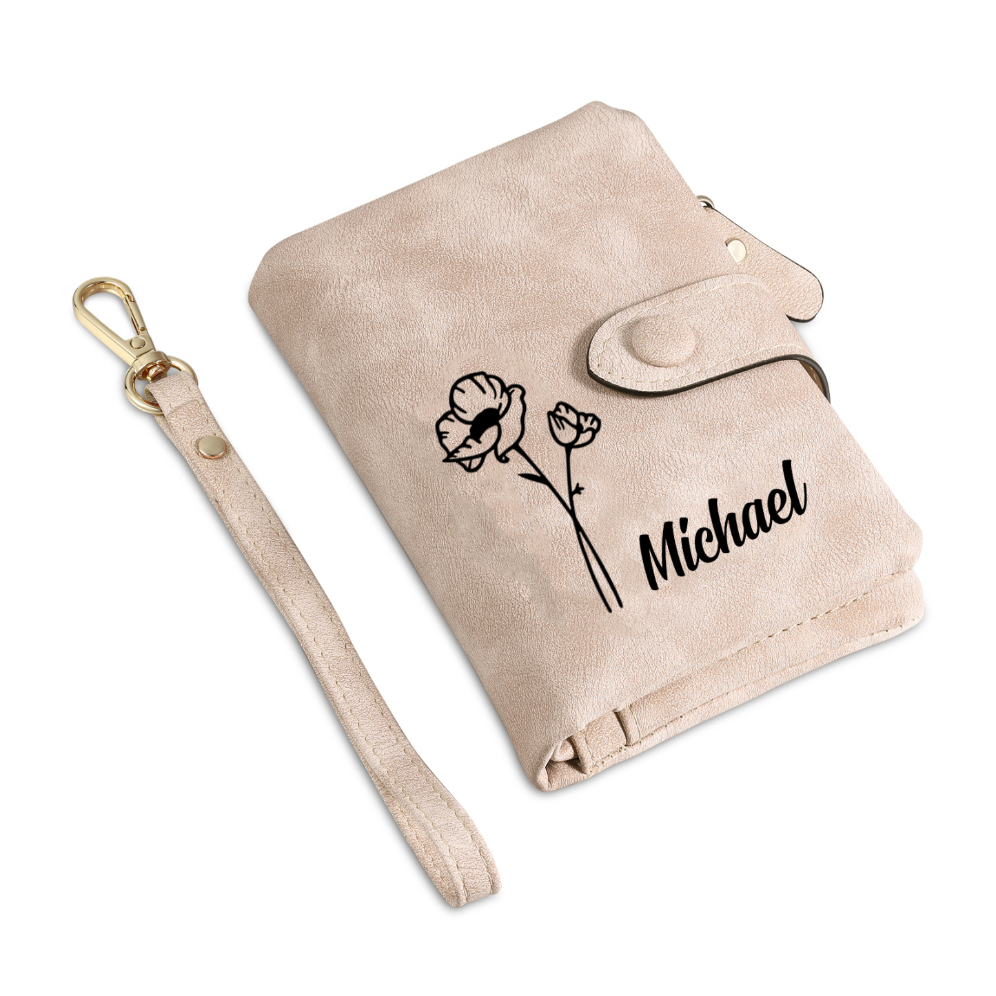 Personalized Name and Birthday Flower PU Women's Three Layer Folding Wallet Gift for Her