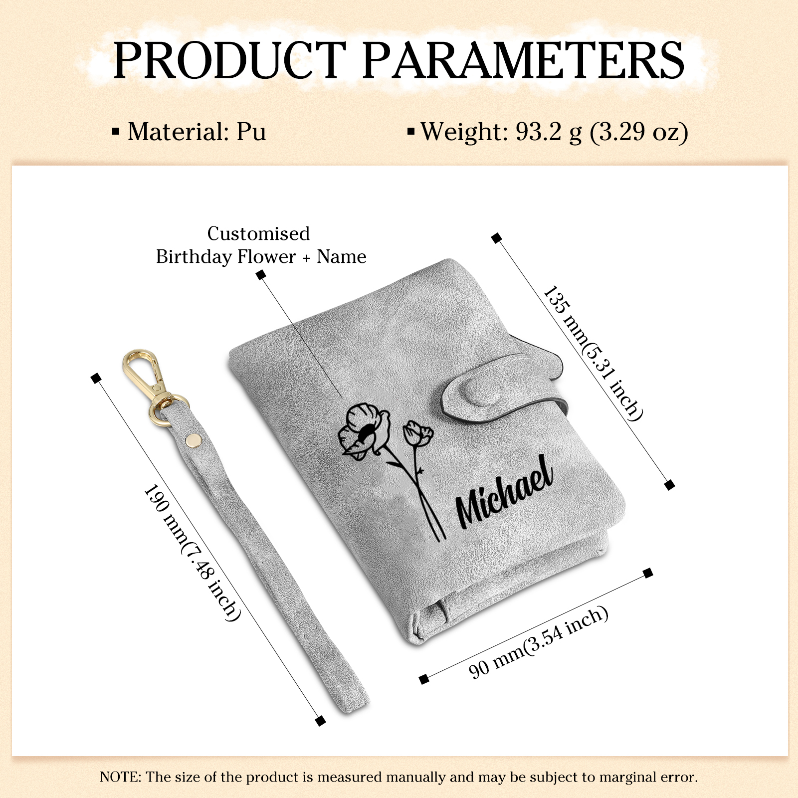 Personalized Name and Birthday Flower PU Women's Three Layer Folding Wallet Gift for Her