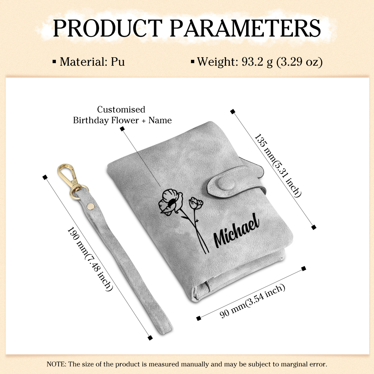 Personalized Name and Birthday Flower PU Women's Three Layer Folding Wallet Gift for Her