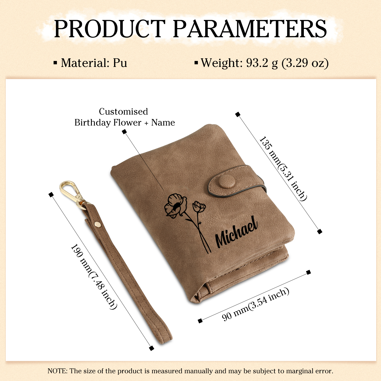 Personalized Name and Birthday Flower PU Women's Three Layer Folding Wallet Gift for Her