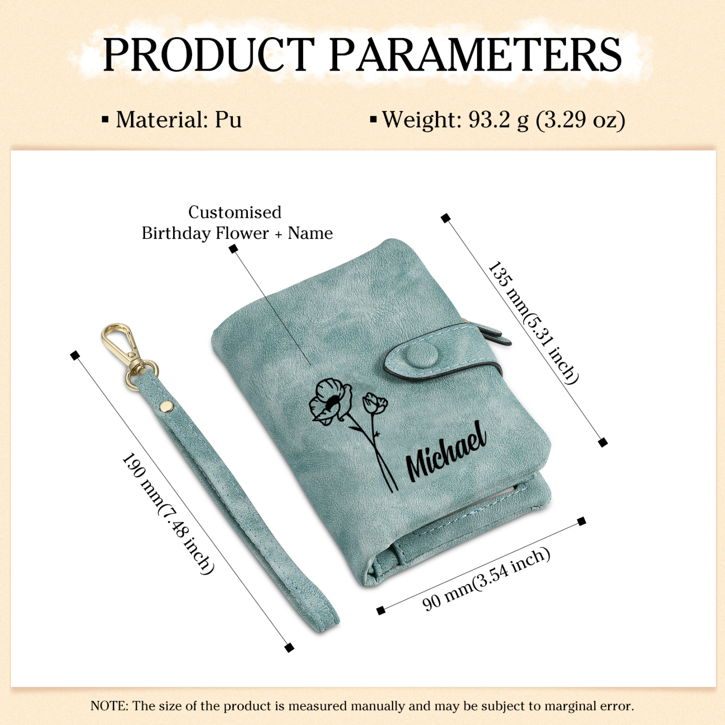 Personalized Name and Birthday Flower PU Women's Three Layer Folding Wallet Gift for Her