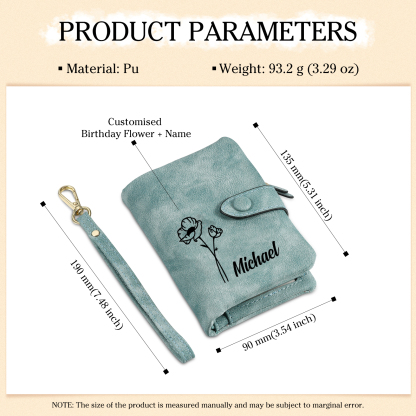 Personalized Name and Birthday Flower PU Women's Three Layer Folding Wallet Gift for Her