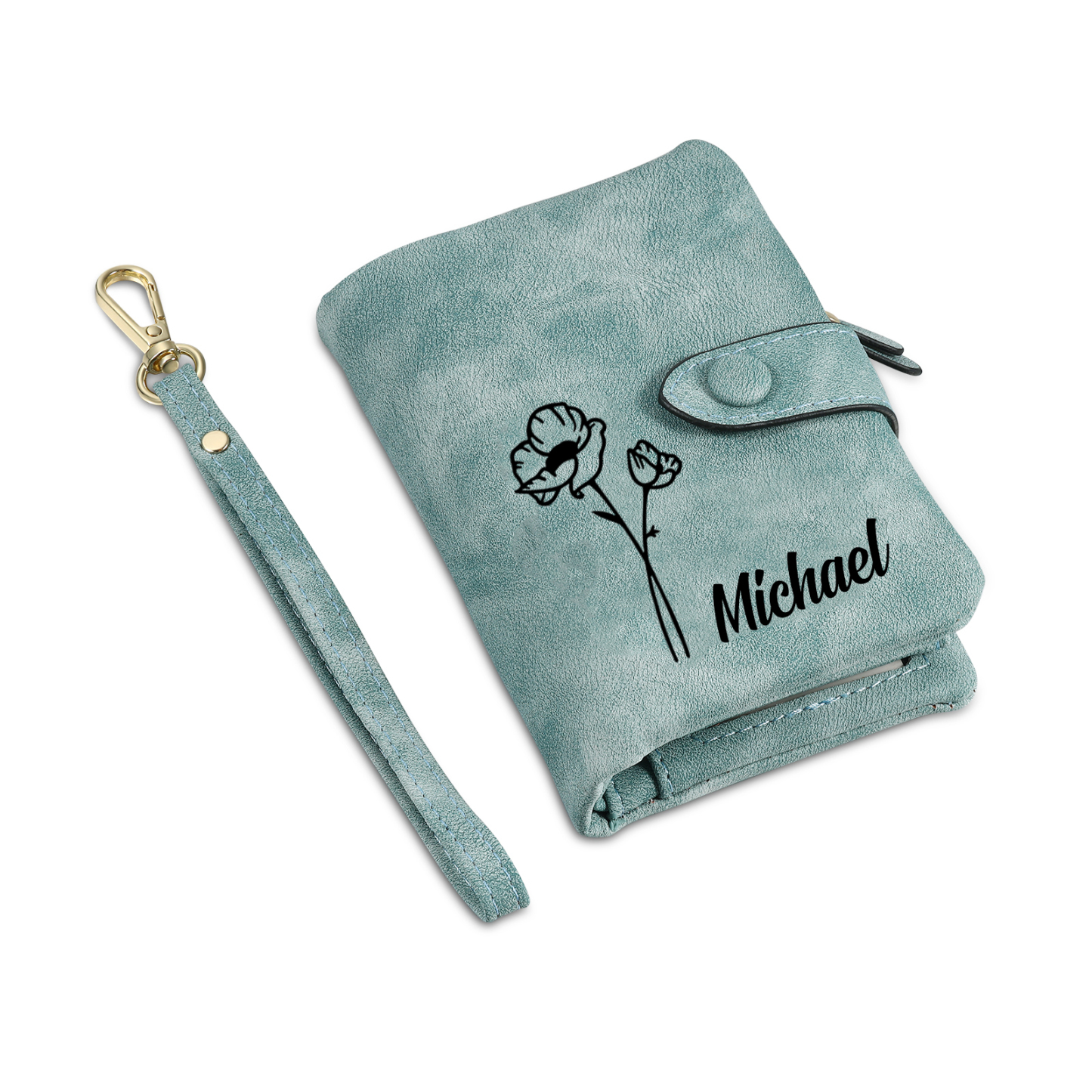 Personalized Name and Birthday Flower PU Women's Three Layer Folding Wallet Gift for Her