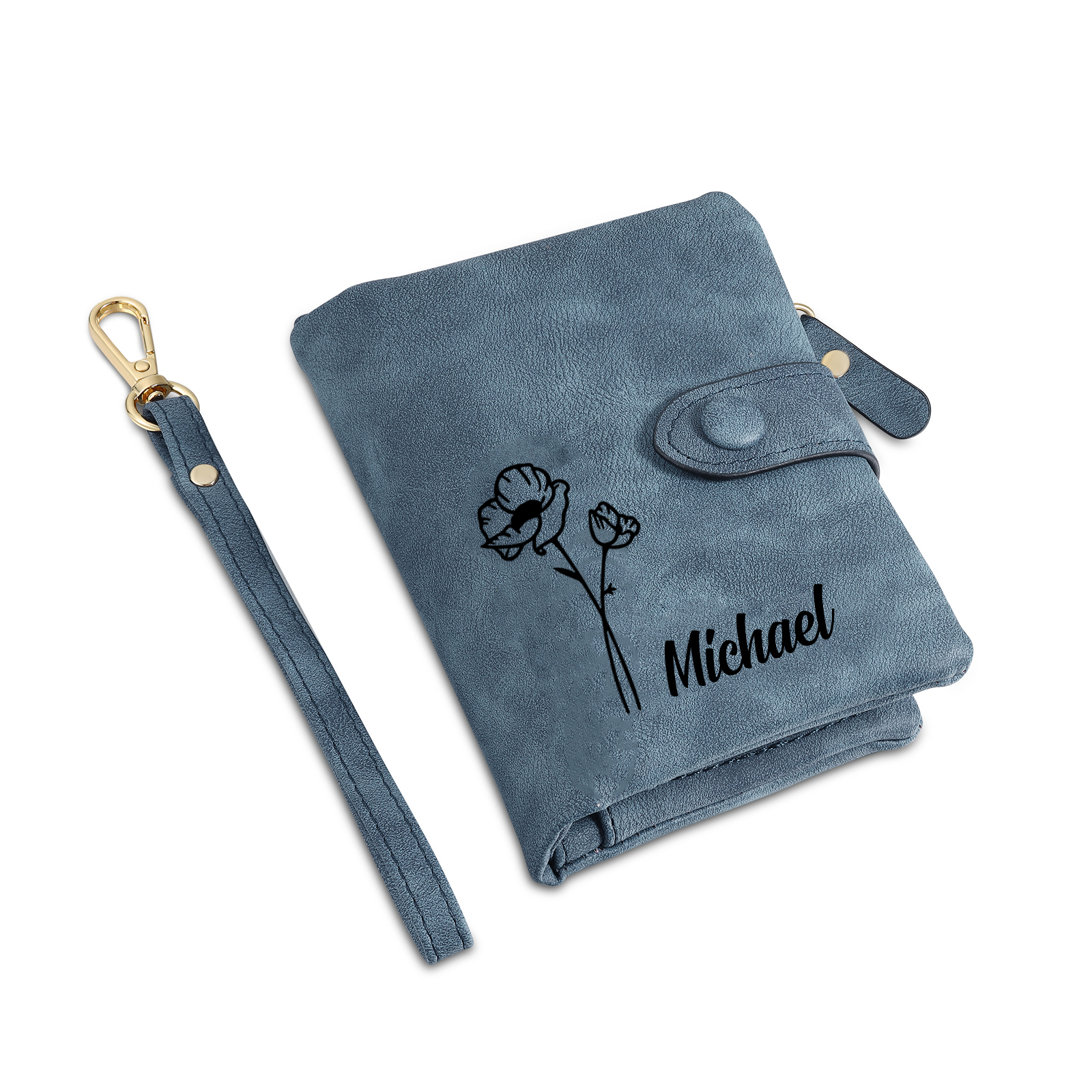 Personalized Name and Birthday Flower PU Women's Three Layer Folding Wallet Gift for Her