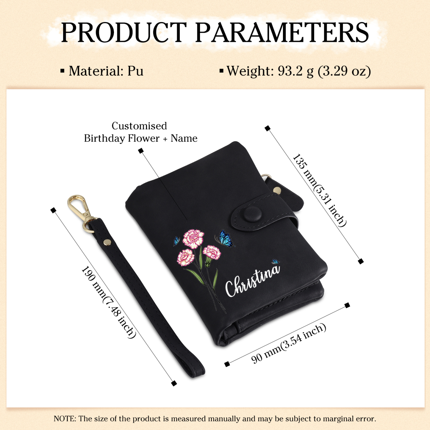 Personalised Women’s Wallet – Custom Name, Birth Flower & Photo, Seven Colours Available – Valentine’s Day Gift for Her | Jessemade