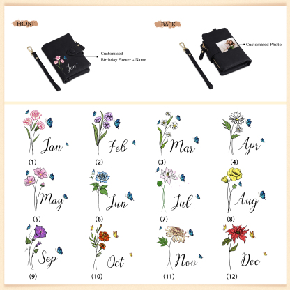 Personalised Women’s Wallet – Custom Name, Birth Flower & Photo, Seven Colours Available – Valentine’s Day Gift for Her | Jessemade