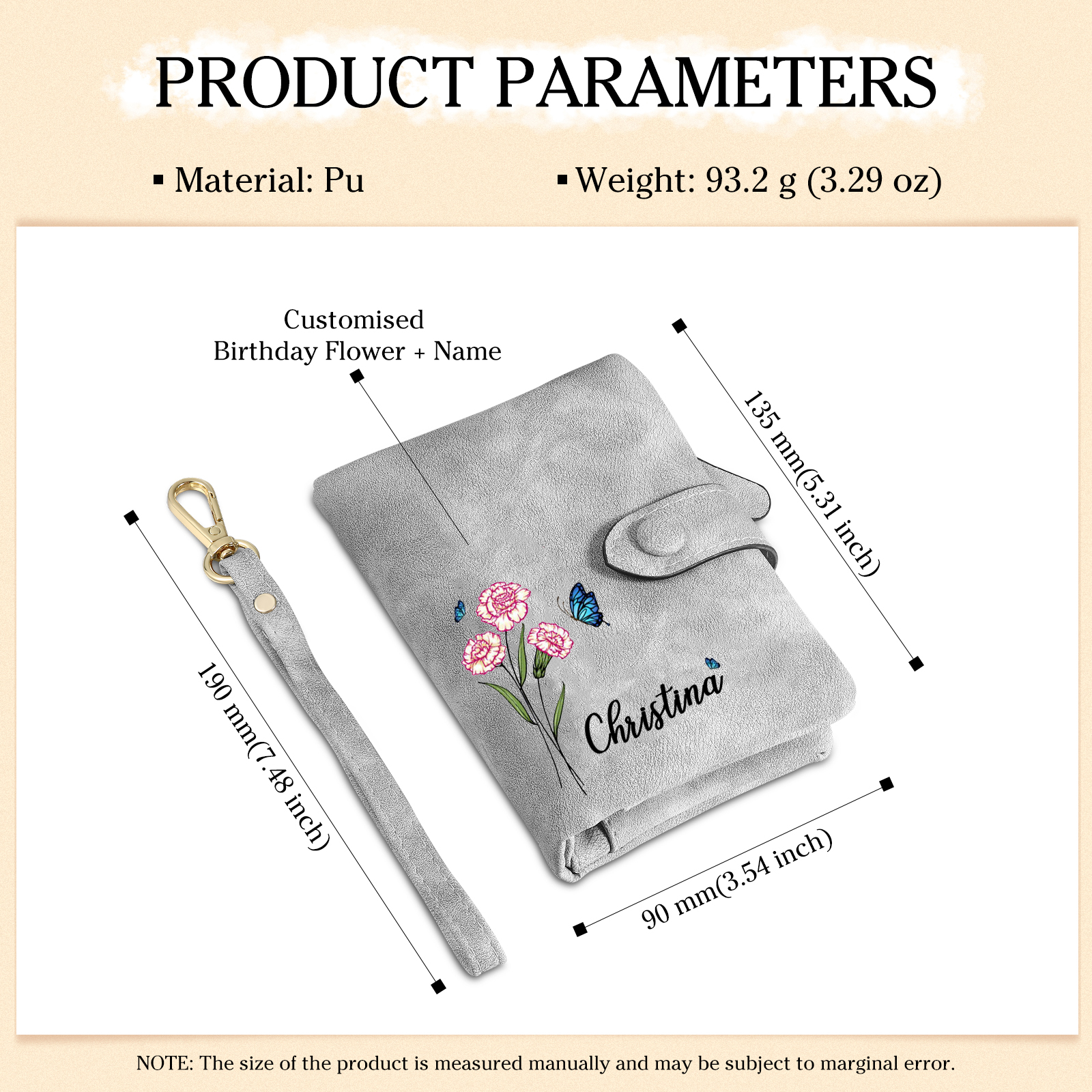 Personalised Women’s Wallet – Custom Name, Birth Flower & Photo, Seven Colours Available – Valentine’s Day Gift for Her | Jessemade