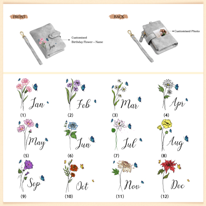 Personalised Women’s Wallet – Custom Name, Birth Flower & Photo, Seven Colours Available – Valentine’s Day Gift for Her | Jessemade
