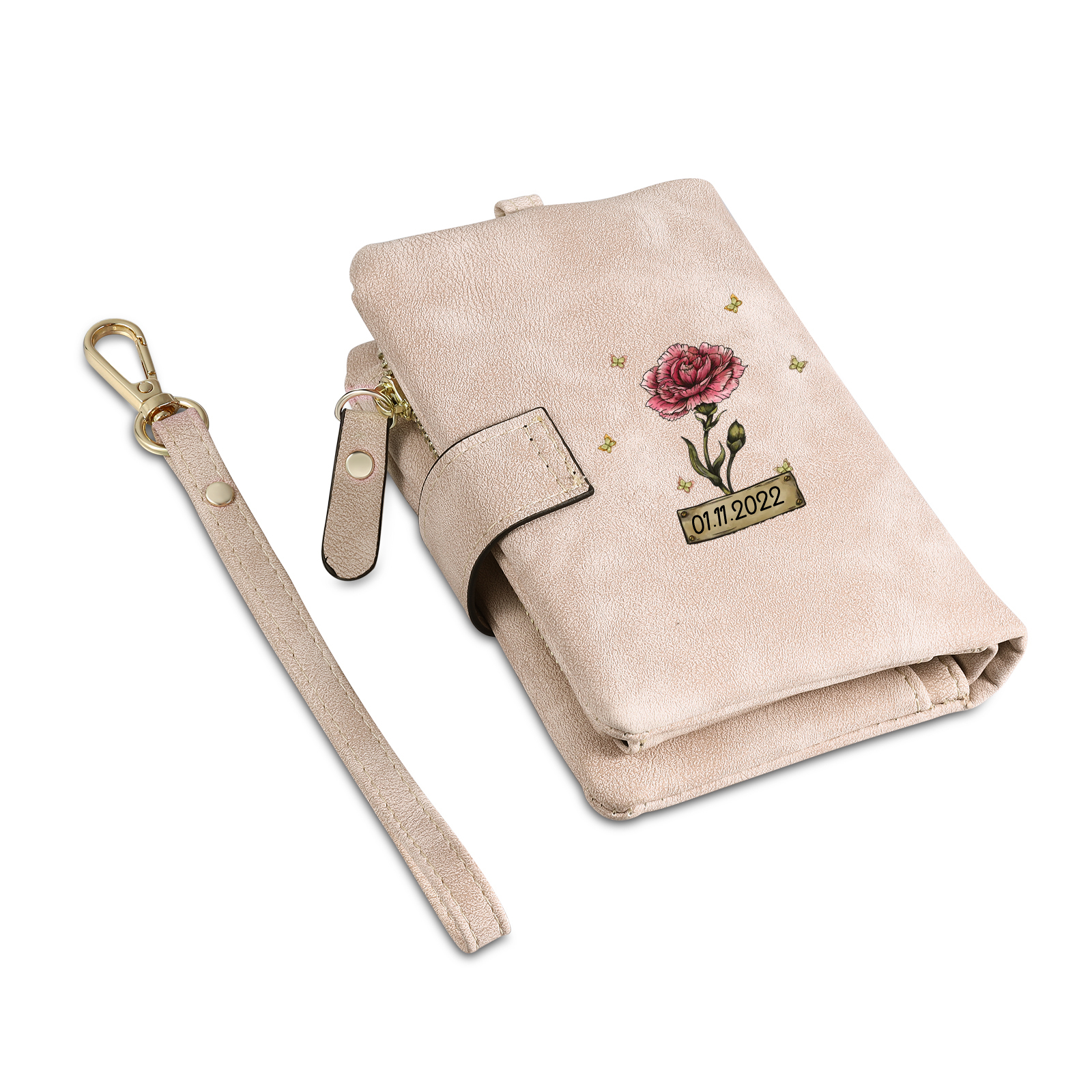 Personalised Women's Wallet Custom Birth Flower and Name PU Leather Wallet Gift for Her | Jessmade