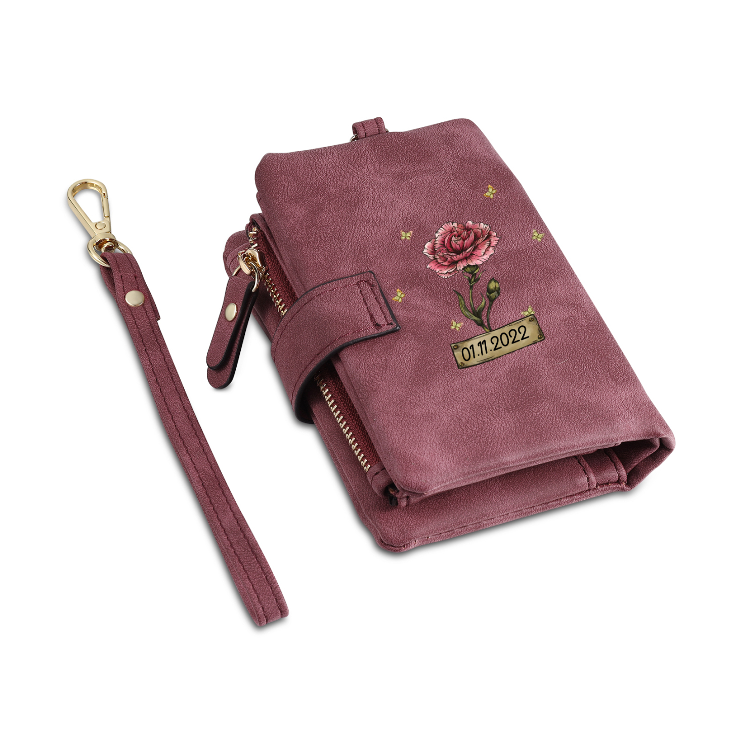 Personalised Women's Wallet Custom Birth Flower and Name PU Leather Wallet Gift for Her | Jessmade