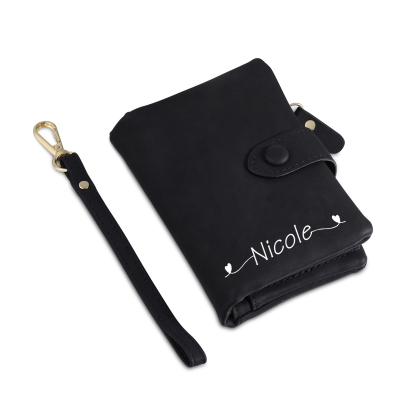 Personalised Women's Wallet Custom Birth Flower and Name PU Leather Wallet Gift for Her | Jessmade