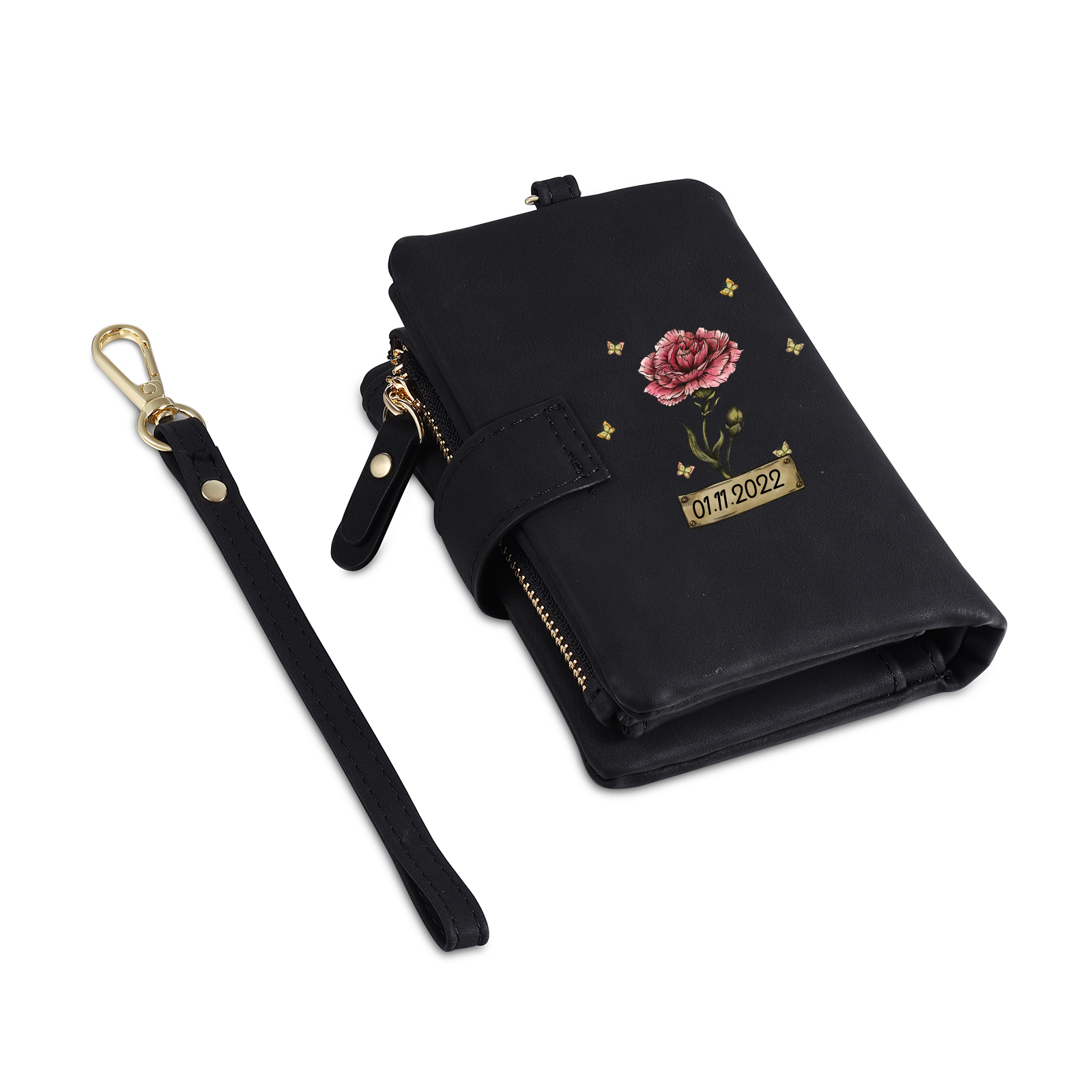 Personalised Women's Wallet Custom Birth Flower and Name PU Leather Wallet Gift for Her | Jessmade