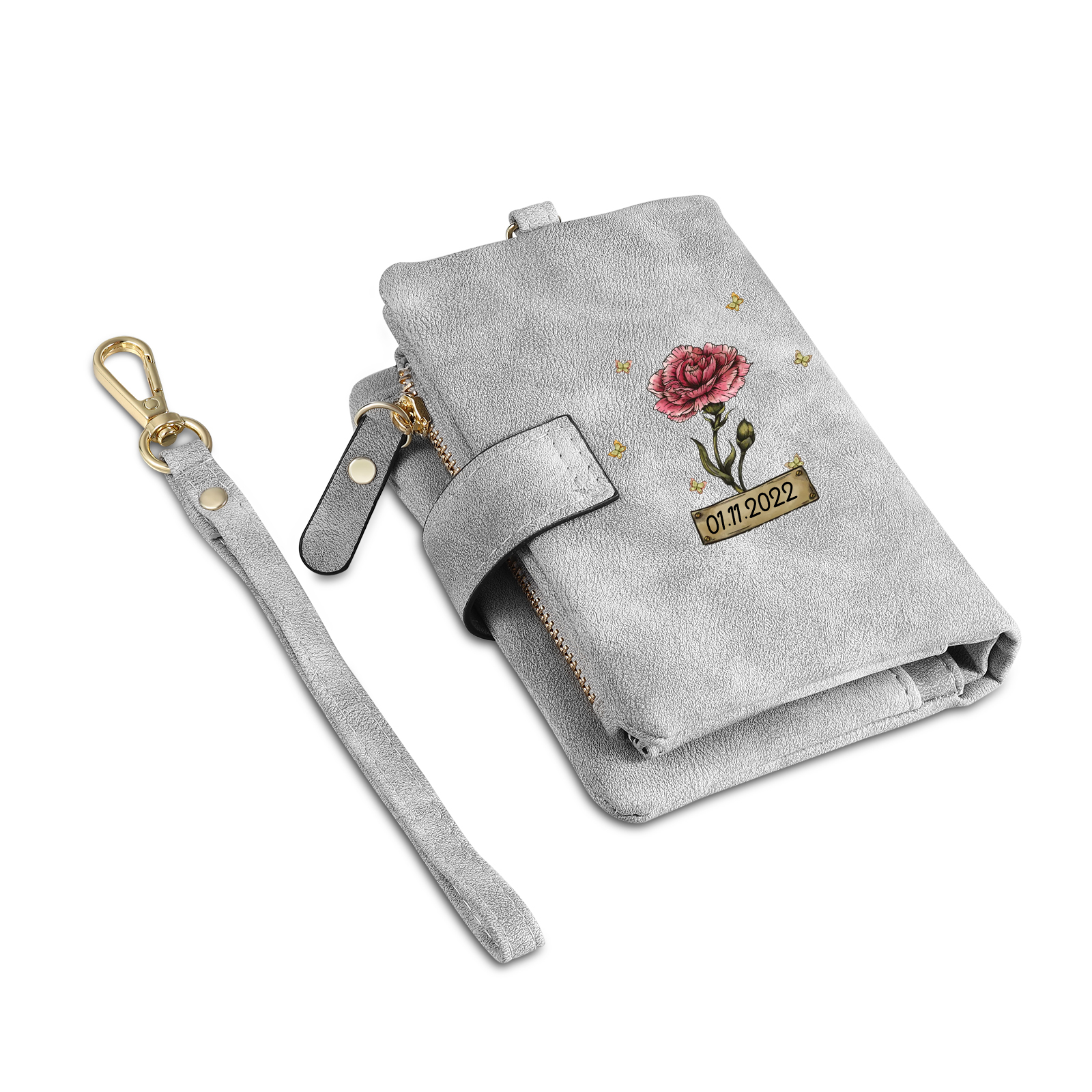 Personalised Women's Wallet Custom Birth Flower and Name PU Leather Wallet Gift for Her | Jessmade