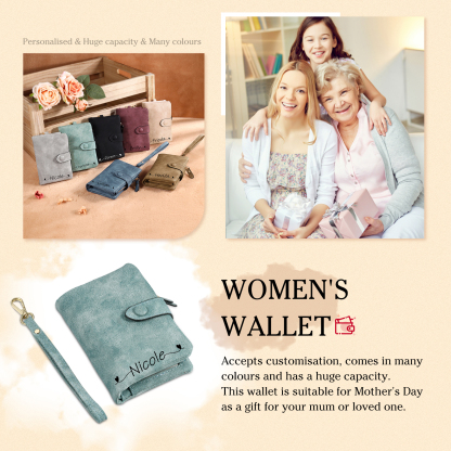Personalised Women's Wallet Custom Birth Flower and Name PU Leather Wallet Gift for Her | Jessmade