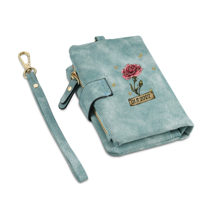 Personalised Women's Wallet Custom Birth Flower and Name PU Leather Wallet Gift for Her | Jessmade