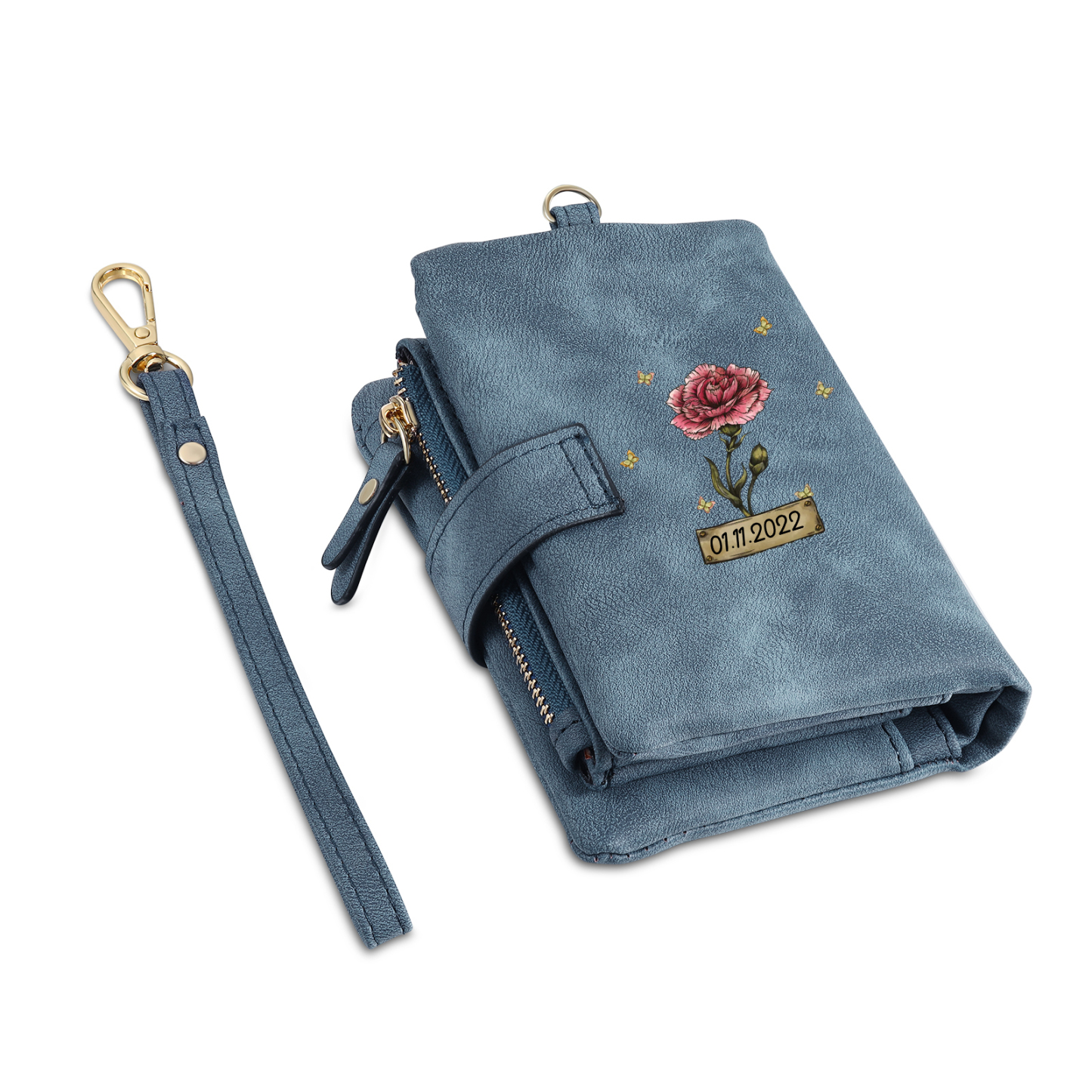 Personalised Women's Wallet Custom Birth Flower and Name PU Leather Wallet Gift for Her | Jessmade