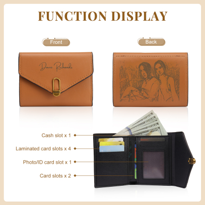 Personalized Photo and Text Pu Leather Brown Folding Women Wallet for Her