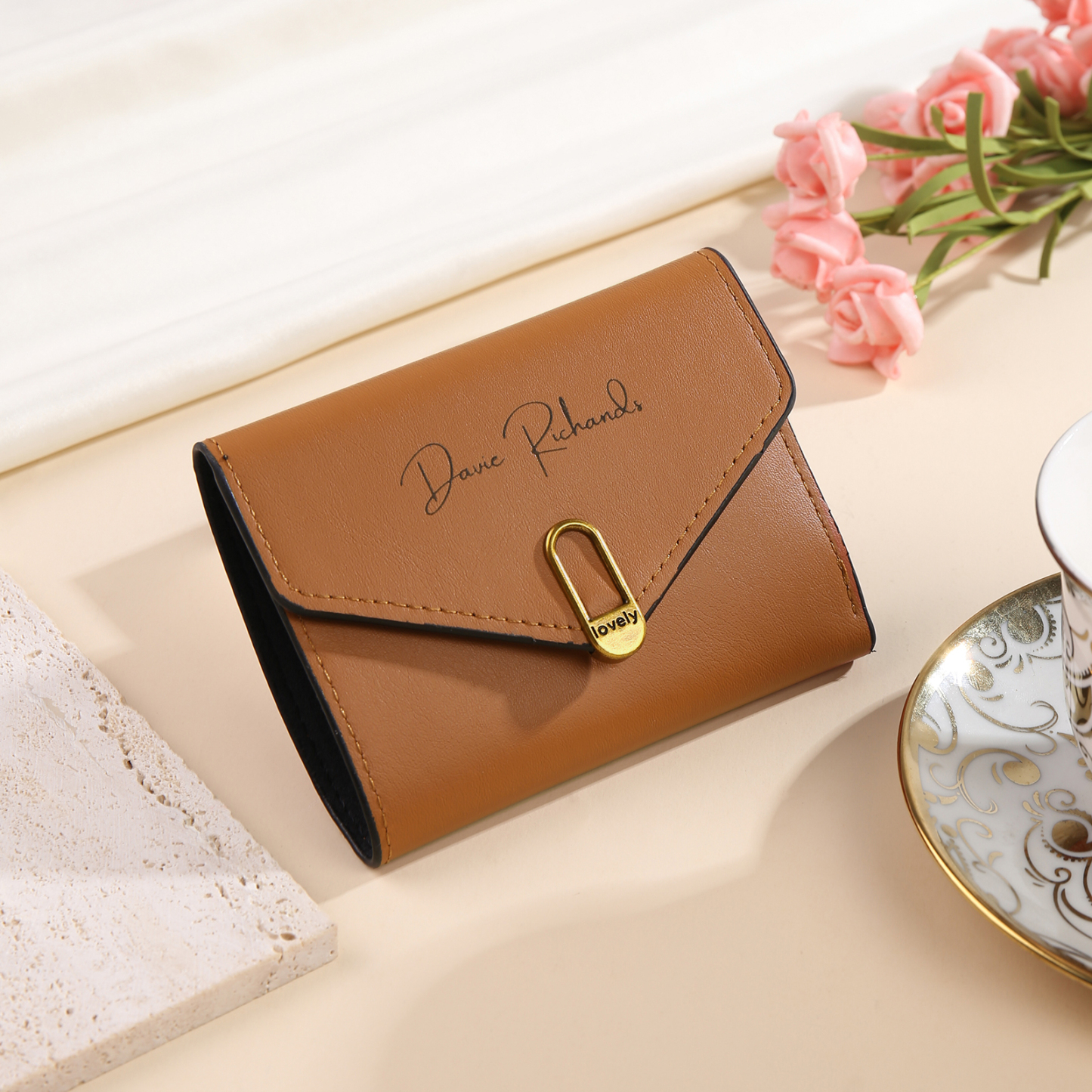 Personalized Photo and Text Pu Leather Brown Folding Women Wallet for Her