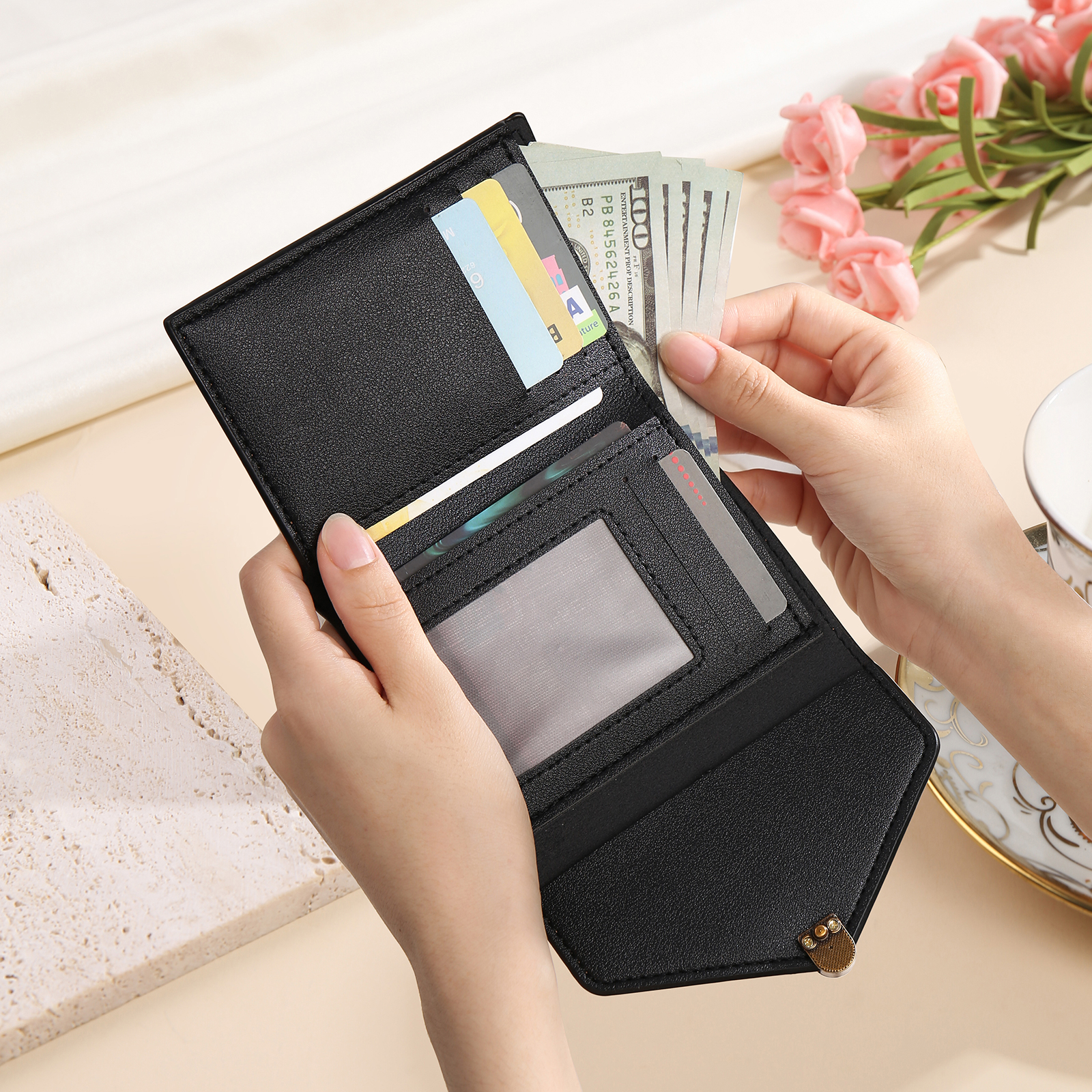 Personalized Photo and Text Pu Leather Brown Folding Women Wallet for Her