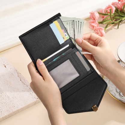 Personalized Photo and Text Pu Leather Brown Folding Women Wallet for Her