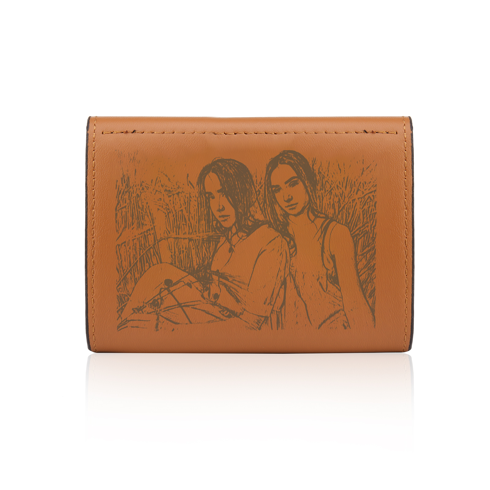 Personalized Photo and Text Pu Leather Brown Folding Women Wallet for 
