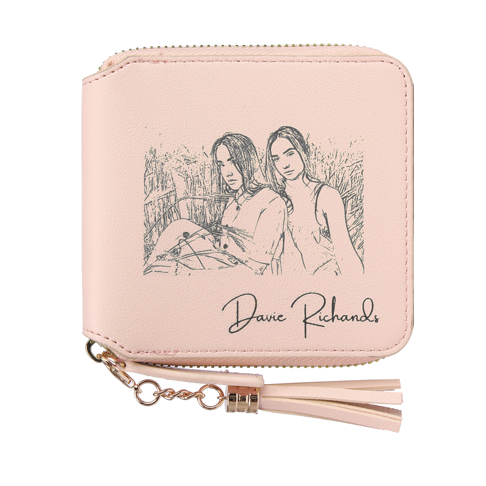 Personalized Photo and Text Pu Leather Pink Folding Women Wallet for Her