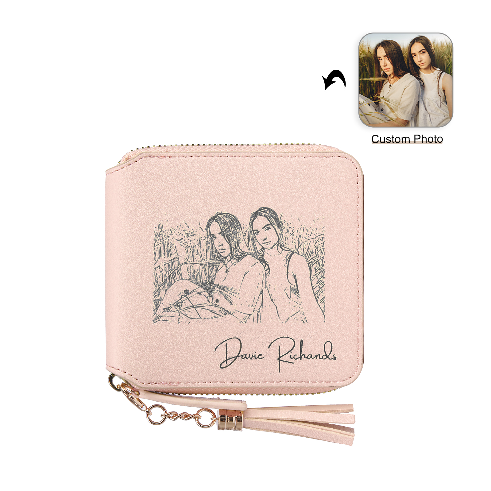 Personalized Photo and Text Pu Leather Pink Folding Women Wallet for Her