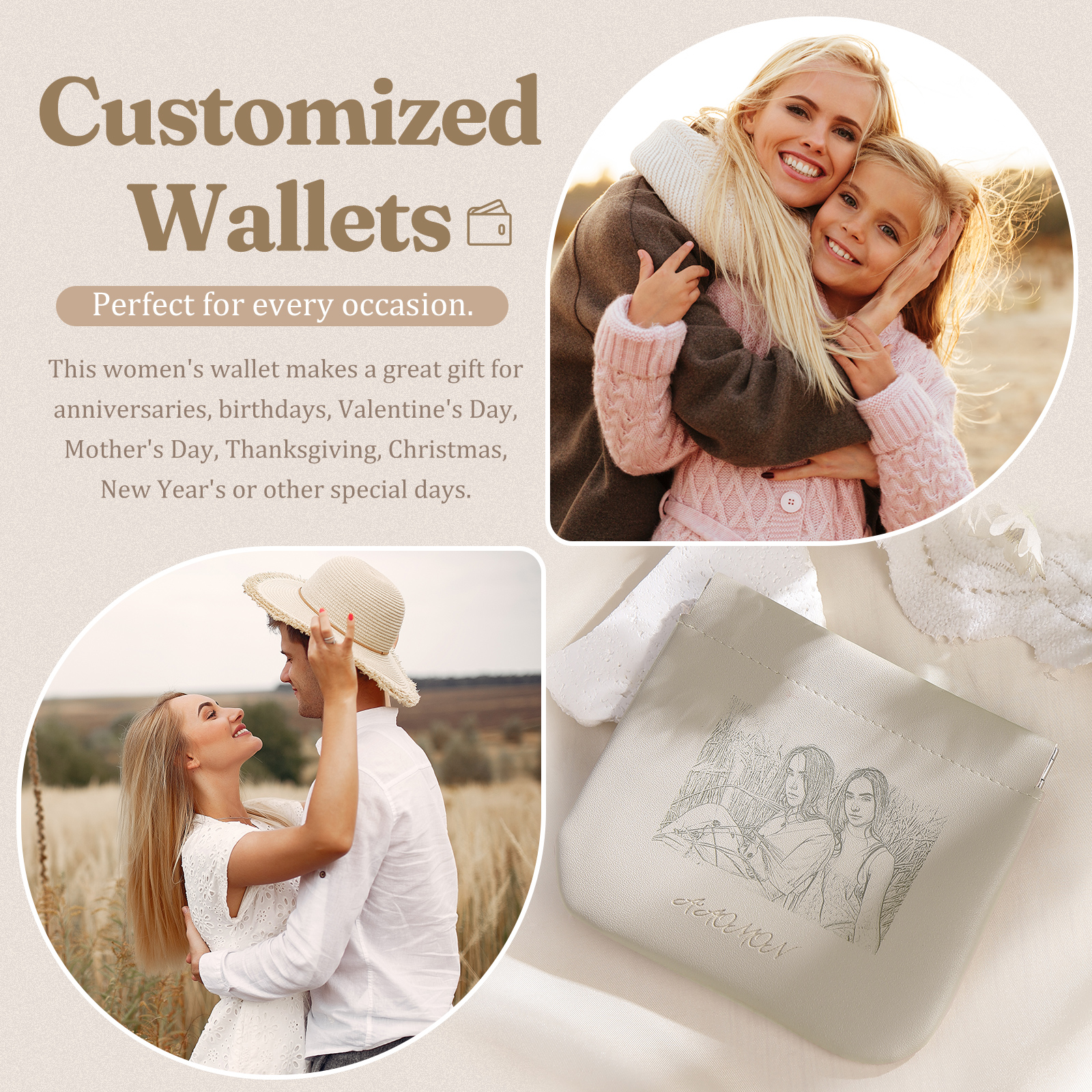 Personalized Custom Photo Pu Leather Wallet Opening Multiple Colors Optional Women's Wallet for Her