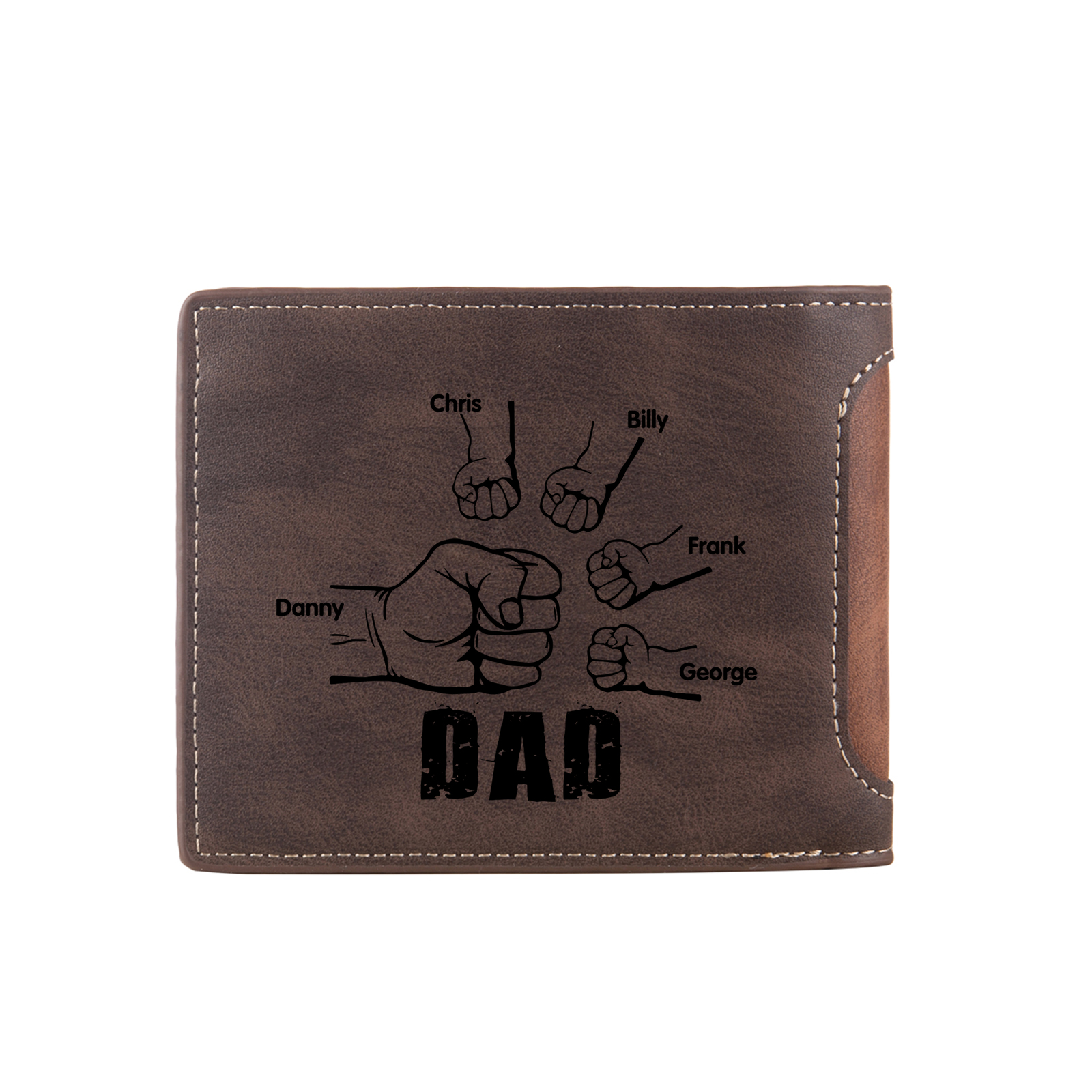 5 Names - Personalised Photo Custom Leather Men's Folding Wallet as a Father's Day Gift for Dad