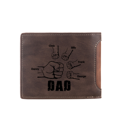 5 Names - Personalised Photo Custom Leather Men's Folding Wallet as a Father's Day Gift for Dad