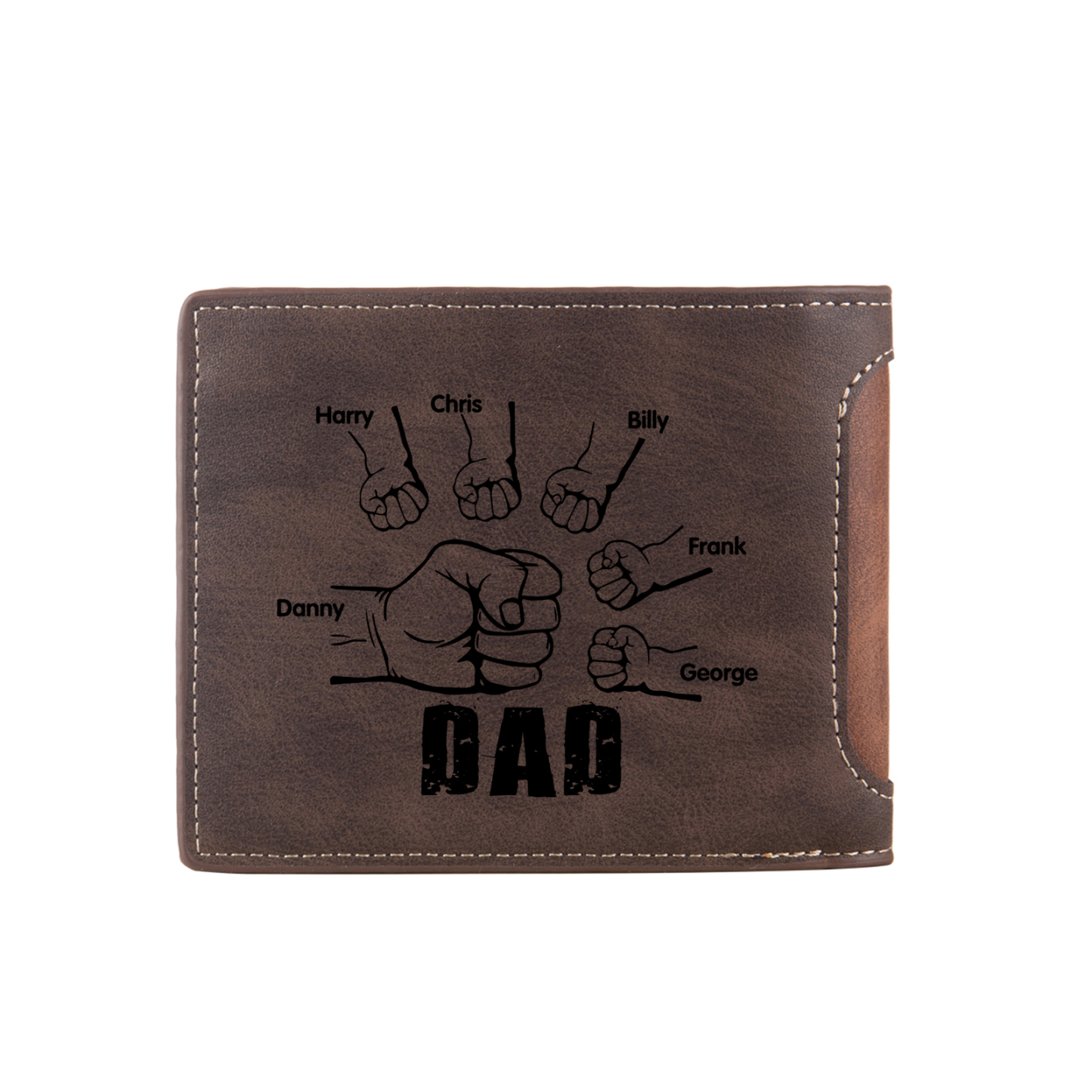 6 Names - Personalised Photo Custom Leather Men's Folding Wallet as a Father's Day Gift for Dad