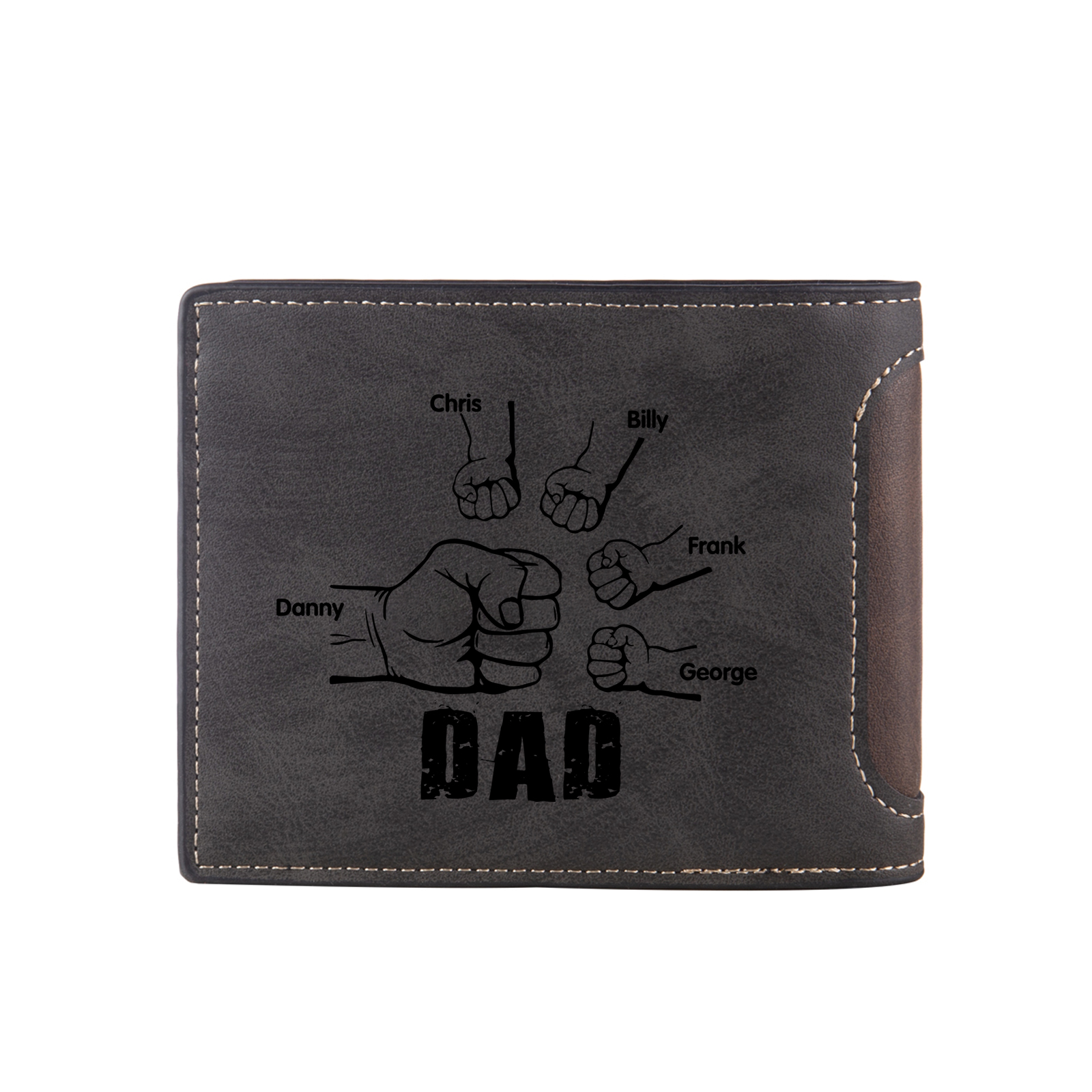 5 Names - Personalised Photo Custom Leather Men's Folding Wallet as a Father's Day Gift for Dad
