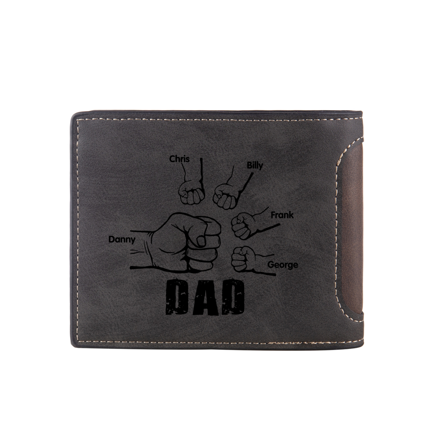 5 Names - Personalised Photo Custom Leather Men's Folding Wallet as a Father's Day Gift for Dad