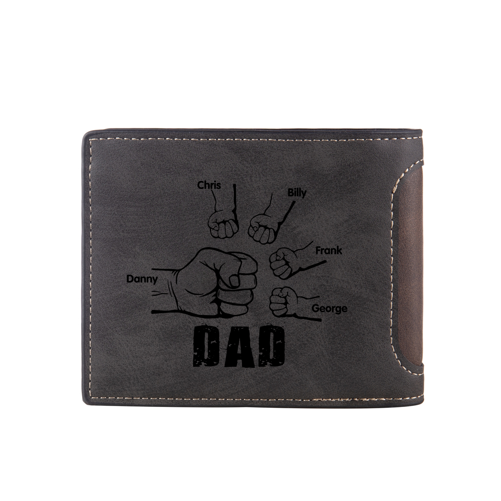 5 Names - Personalised Photo Custom Leather Men's Folding Wallet as a Father's Day Gift for Dad