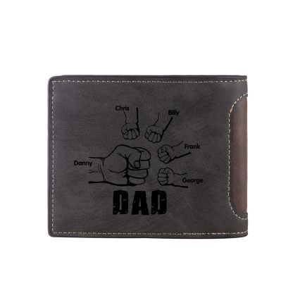 5 Names - Personalised Photo Custom Leather Men's Folding Wallet as a Father's Day Gift for Dad