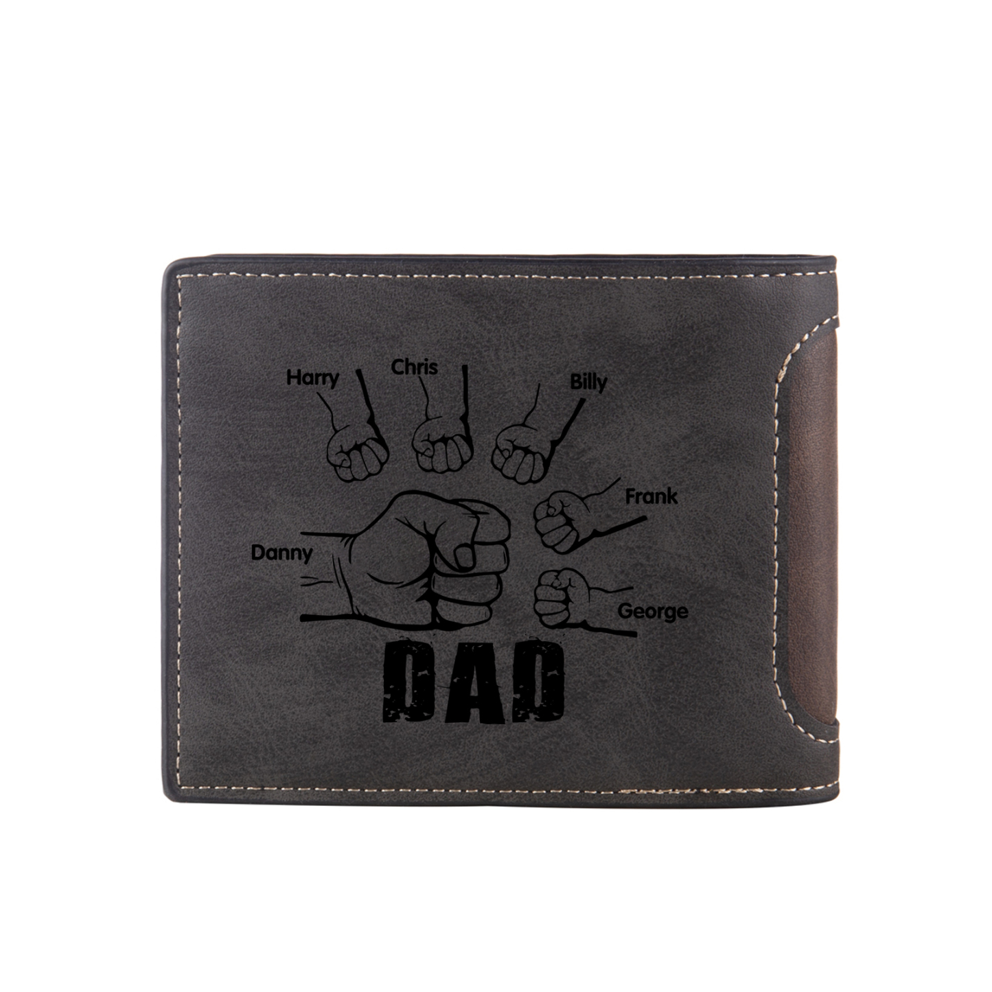 6 Names - Personalised Photo Custom Leather Men's Folding Wallet as a Father's Day Gift for Dad
